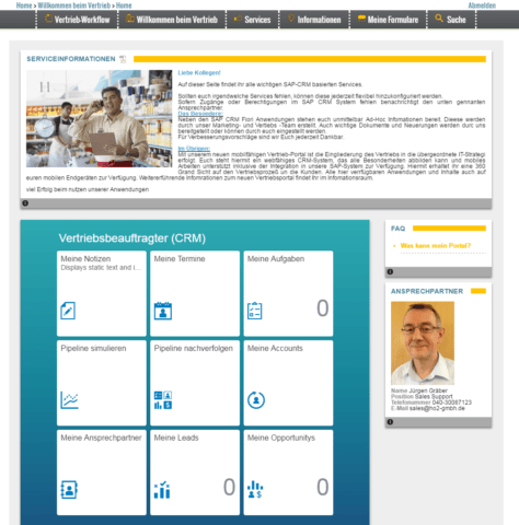 Beispiel Einsteigseite - SAP Fiori Launchpad + Content