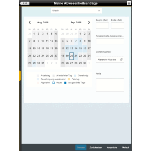 Fiori App "Meine Abwesenheitsanträge" Tablet