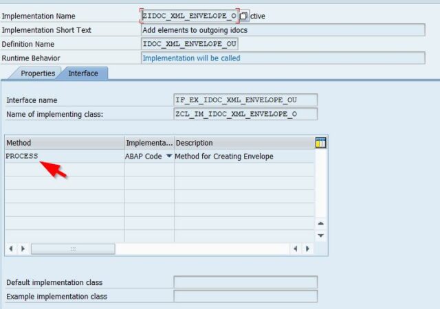 navigate from the interface to the custom BAdI ZIDOC_XML_ENVELOPE_O