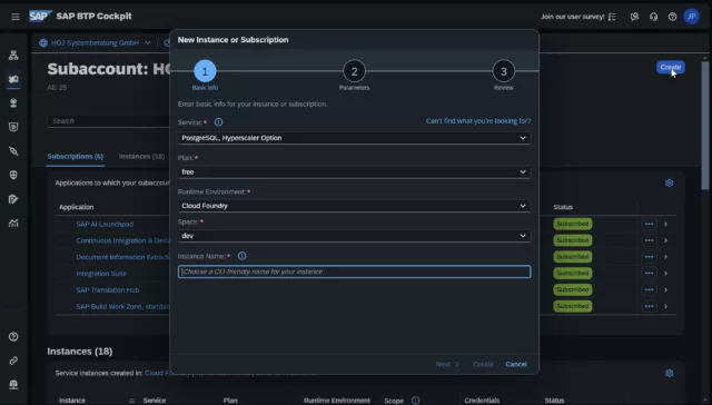 Create postgreSQL instance